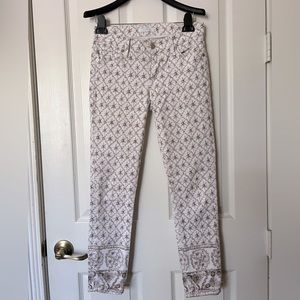 7 For All Mankind Rhinestone Embellished White & Brown Design Skinny Jeans 27